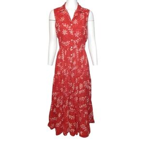 Phool Vintage 90's Maxi Dress Red Floral Print Cotton Made in India Size Large